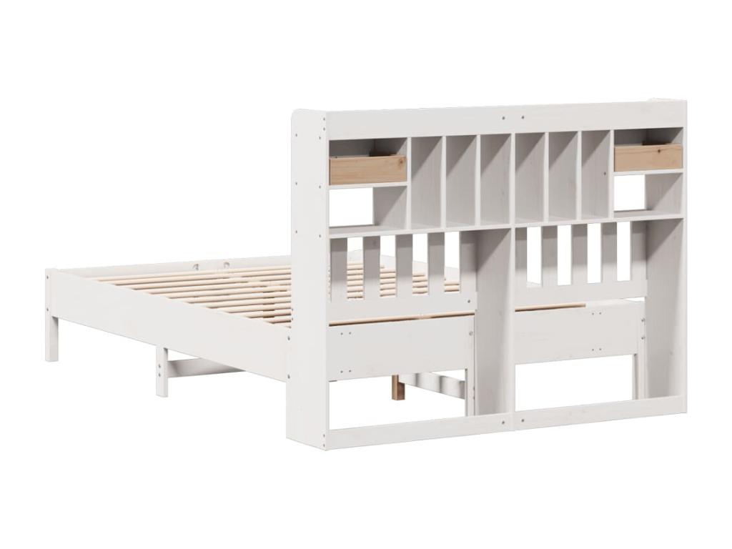White bookcase bed without mattress, 135x190 cm, solid pine wood, KFQN02705