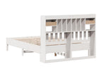 White bookcase bed without mattress, 135x190 cm, solid pine wood, KFQN02705