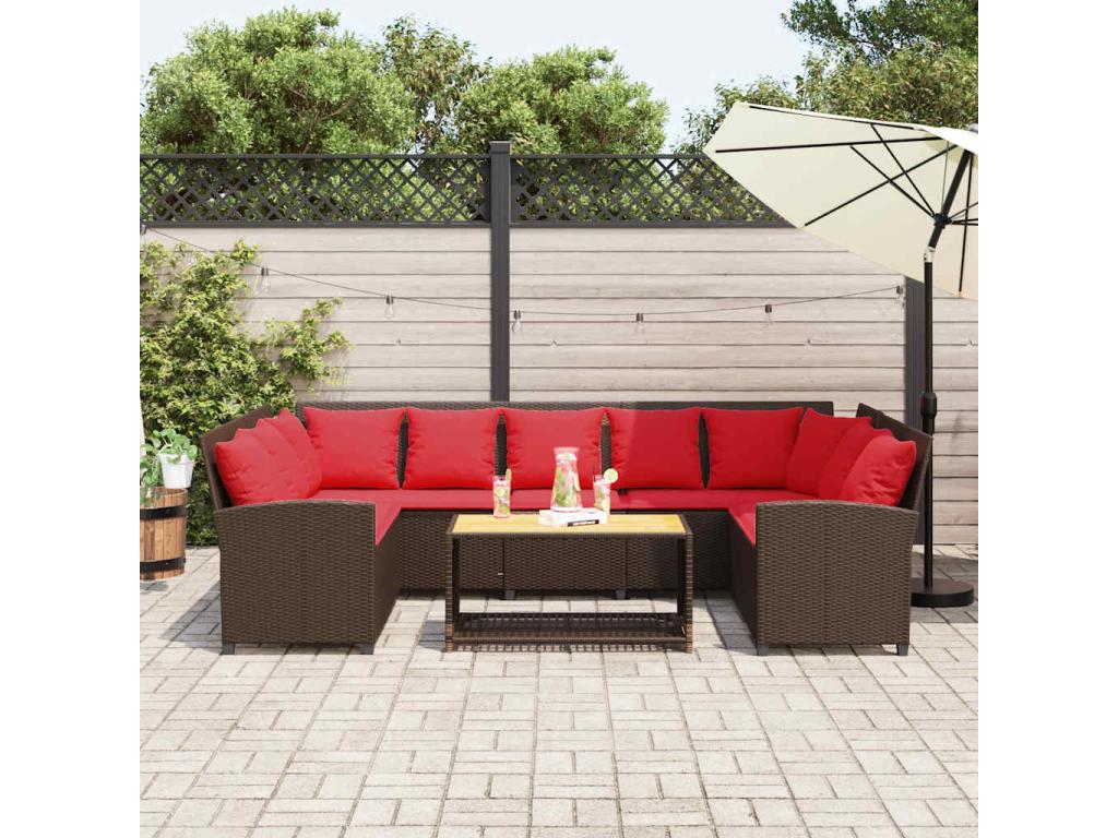 Garden sofa with brown cushions, woven resin IRLQ69732