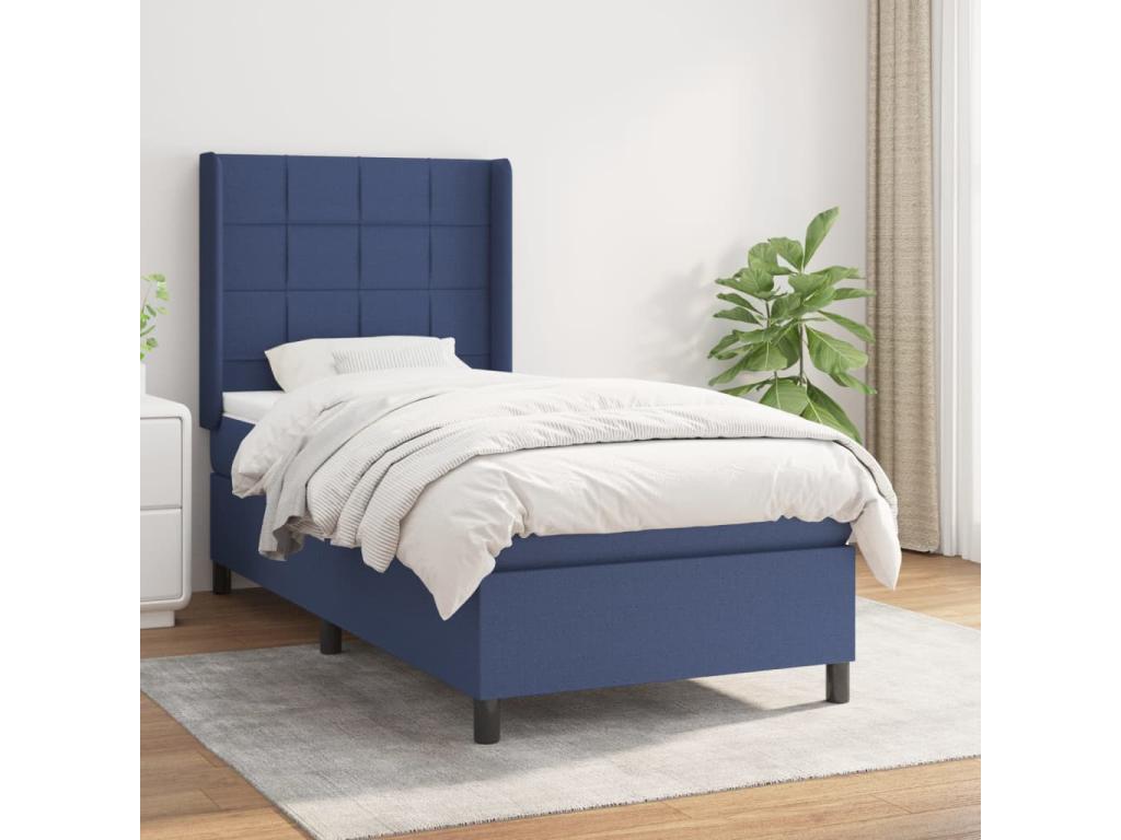Upholstered bed base with mattress, blue, 90x200 cm, fabric RWHI33635