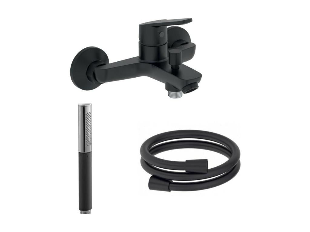 Decohaute Shift Ellipse black stick shower head and Decohaute bath/shower mixer tap and smooth anti-twist hose, black YFRK90454