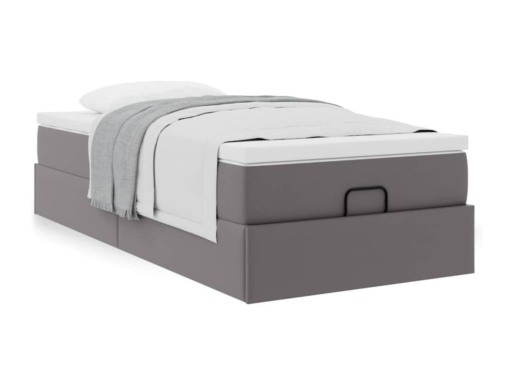 Ottoman bed frame with grey 100x200 cm faux leather mattress IOMY12092