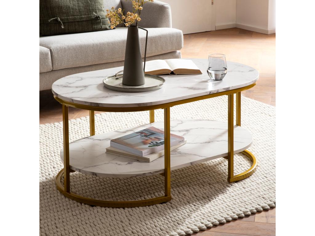 Marble-look coffee table, 100 cm, modern rectangular living room table YTYE87183