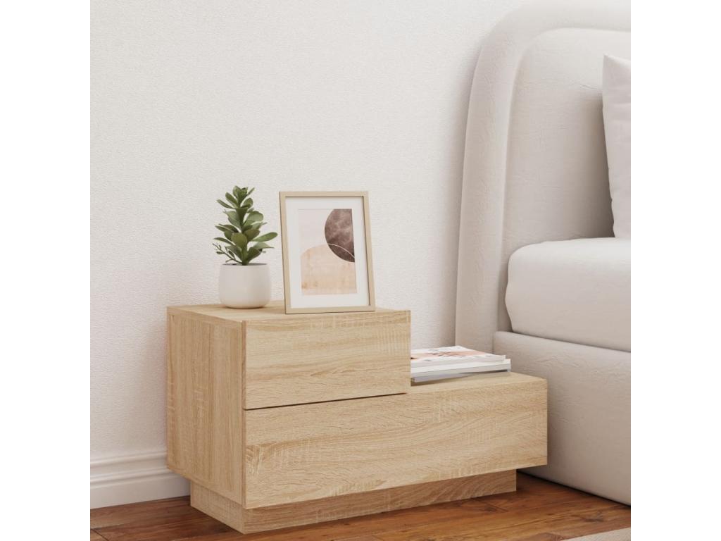 Bedside table with LED lighting, oak finish, 70x36x40.5 cm, ZHTJ19203