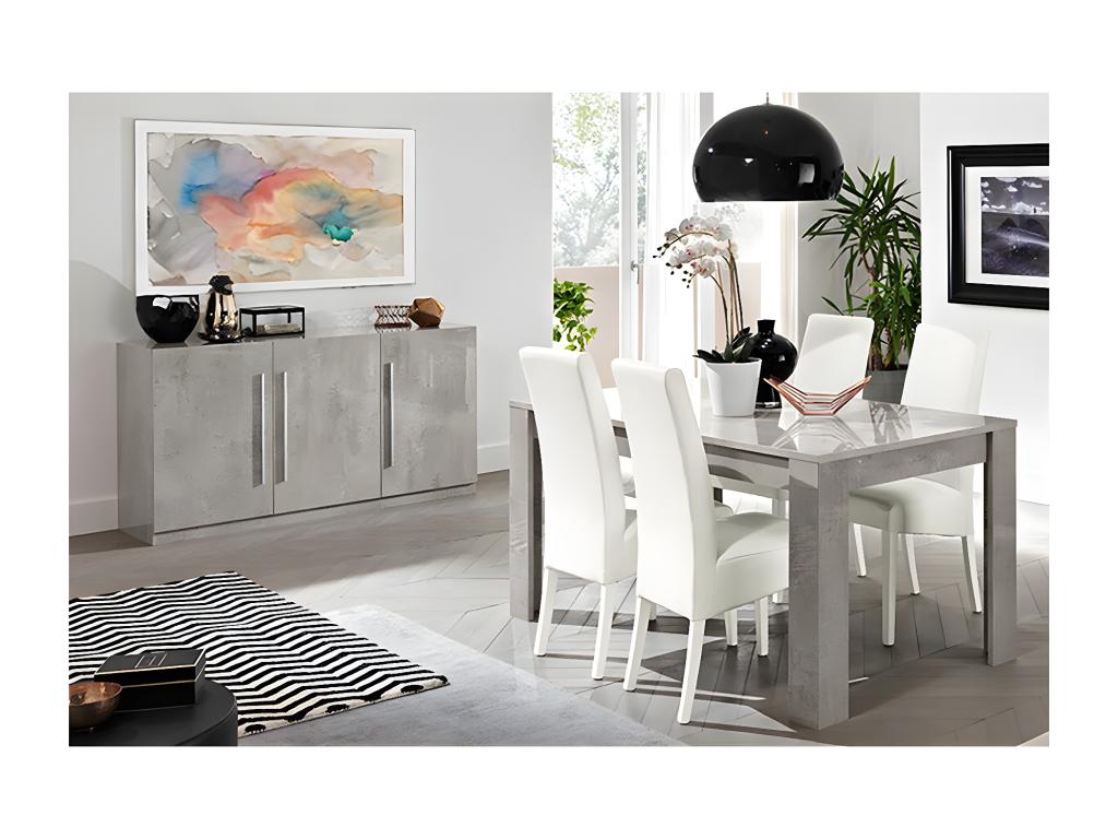 Decohaute - Marble Effect Living Room Set: 190cm Table and 3-Door Sideboard FTHK93364