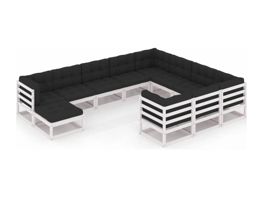 11-piece garden furniture set with cushions, white, solid pine wood, DHCV93986