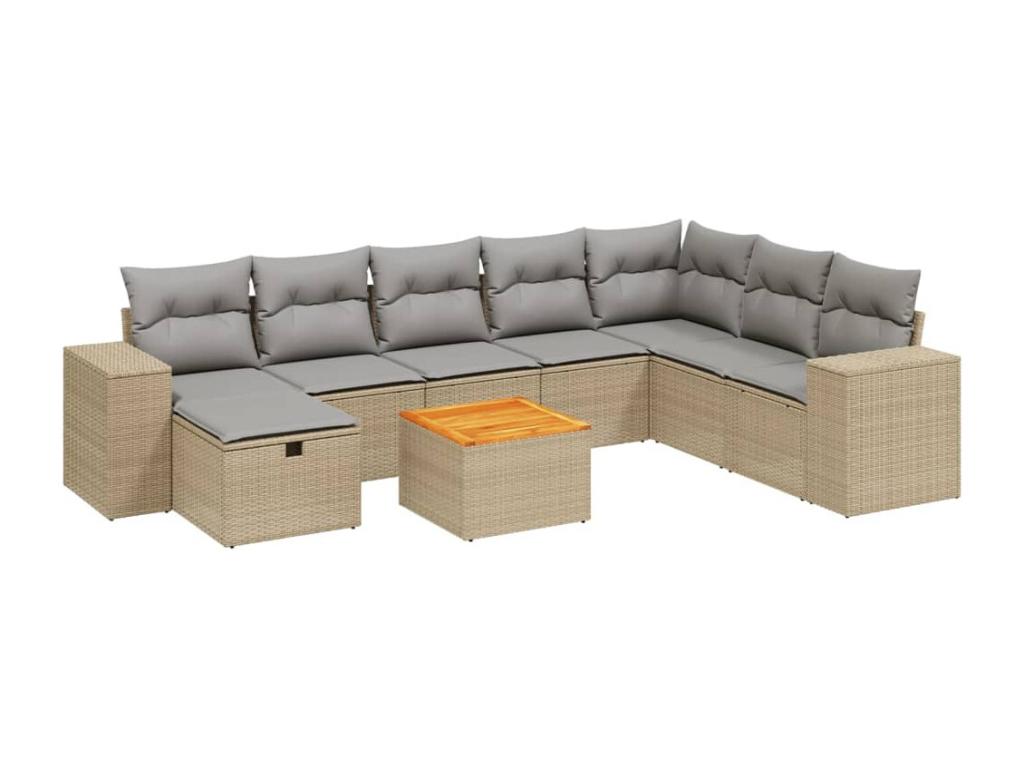 9-piece garden furniture set with cushions, méDecohaute beige woven resin MNFW60997