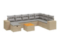 9-piece garden furniture set with cushions, méDecohaute beige woven resin MNFW60997