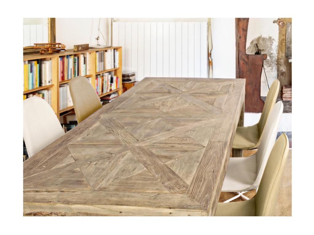 Elm wood dining table with aged parquet effect top Domopure - Width 160 cm KLHL95952
