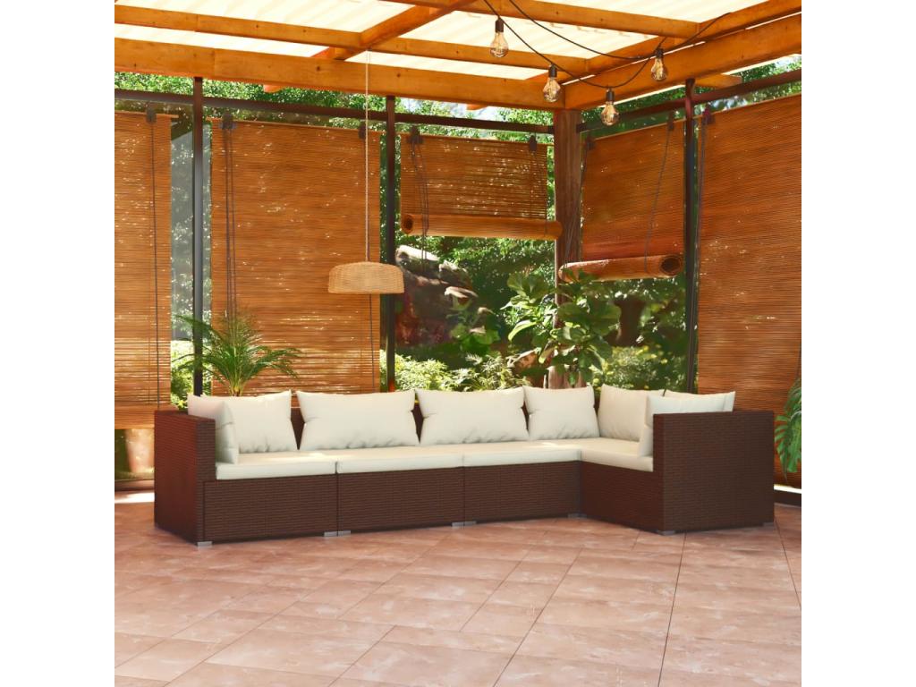 5-piece garden furniture set with cushions, brown woven resin, 2 LIOO29131