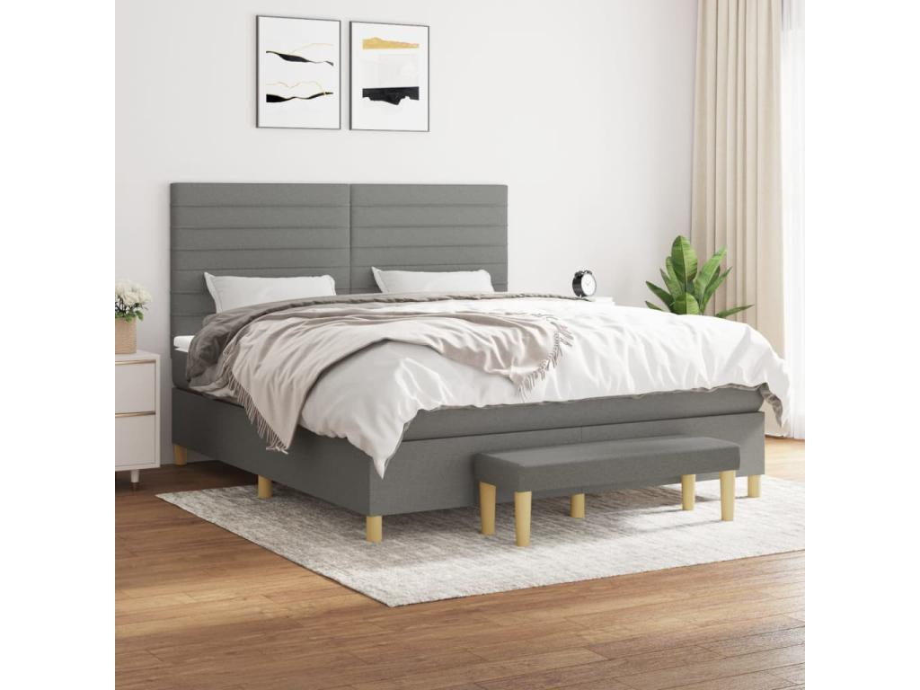 Upholstered bed base with mattress, dark grey, 160x200cm, fabric KGDO92002