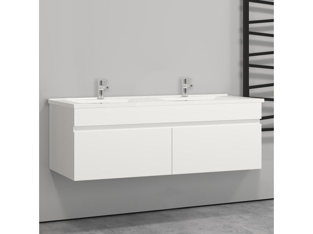 White bathroom vanity unit with 2 soft-close doors and 2 wall-hung basins, 120x45x40 cm (LxWxH) ZWYD78906