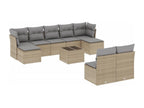 10-piece beige resin wicker garden furniture set with cushions APKB39571