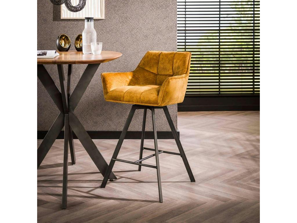 Comfortable mustard velvet bar stool with swivel function, set of 2, Decohaute RELZ55495