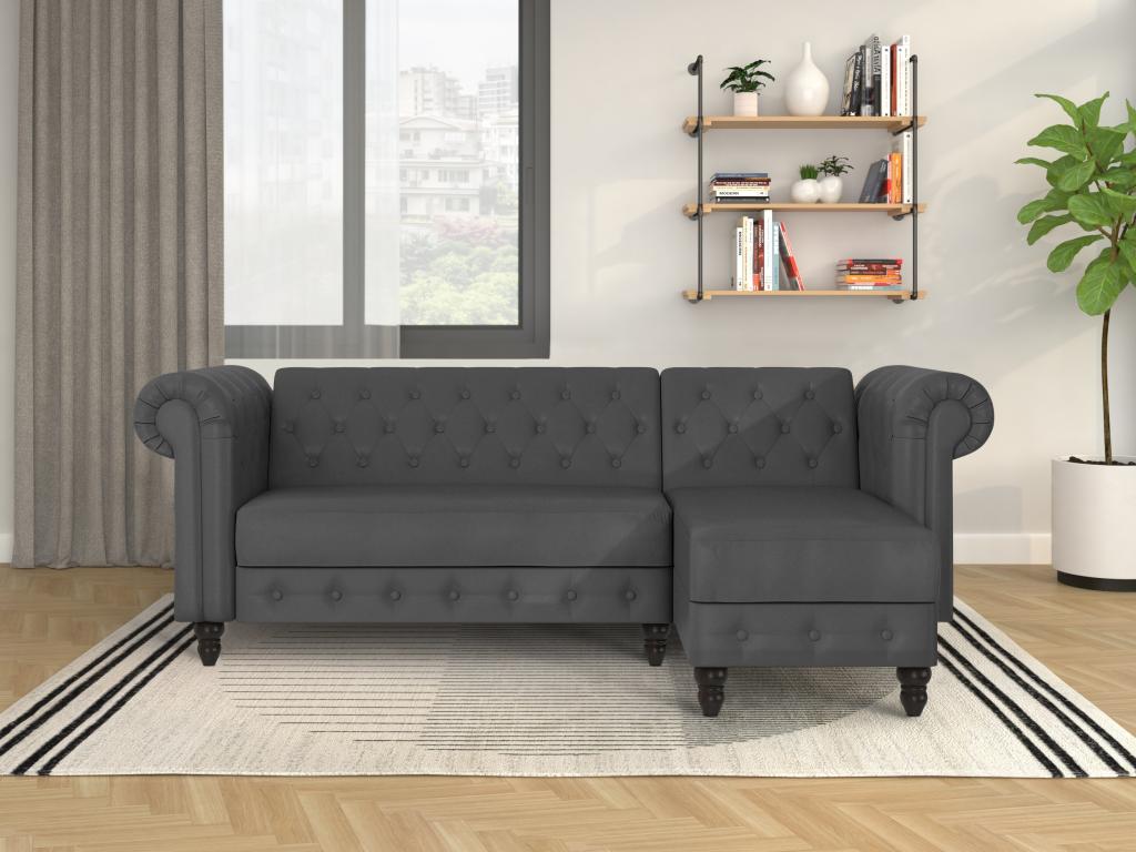 Decohaute - 3-seater sofa bed with chaise longue in anthracite PU QWVQ79680