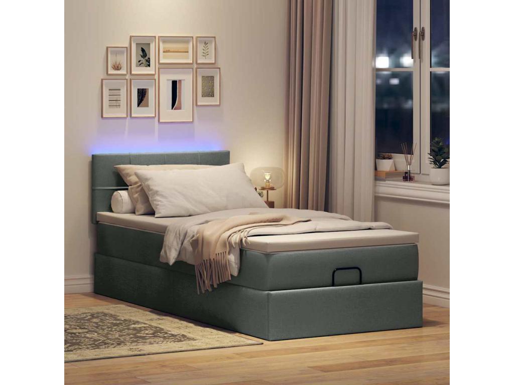 Ottoman bed frame with dark grey mattress 90x190 cm fabric NVDN01623