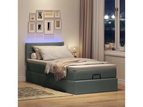 Ottoman bed frame with dark grey mattress 90x190 cm fabric NVDN01623