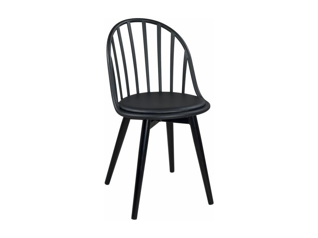 Set of 2 kitchen chairs with slatted base, faux leather cushion, metal legs, Chezlova Black MAJO59674