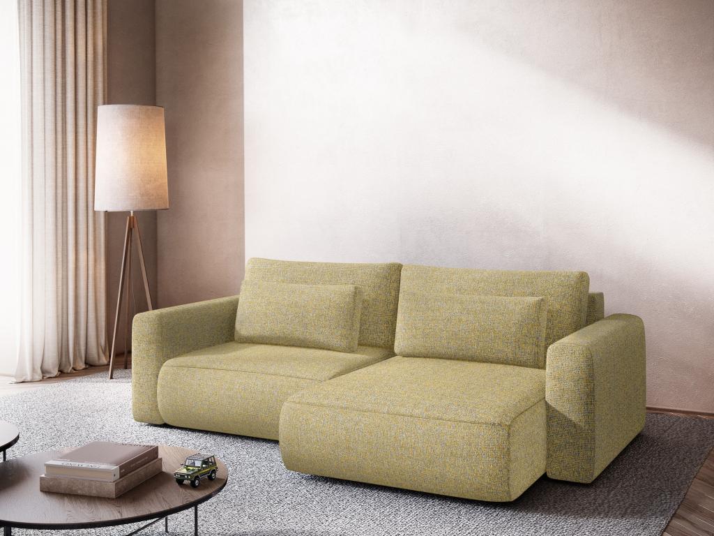 2.5-seater right-hand corner sofa bed in textured fabric - mustard - Decohaute GGIT35369