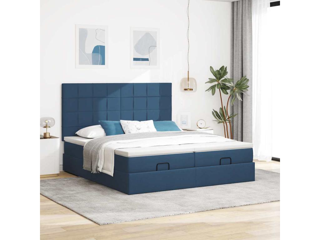 Ottoman bed frame with blue mattress 180x200 cm fabric YYNR87616