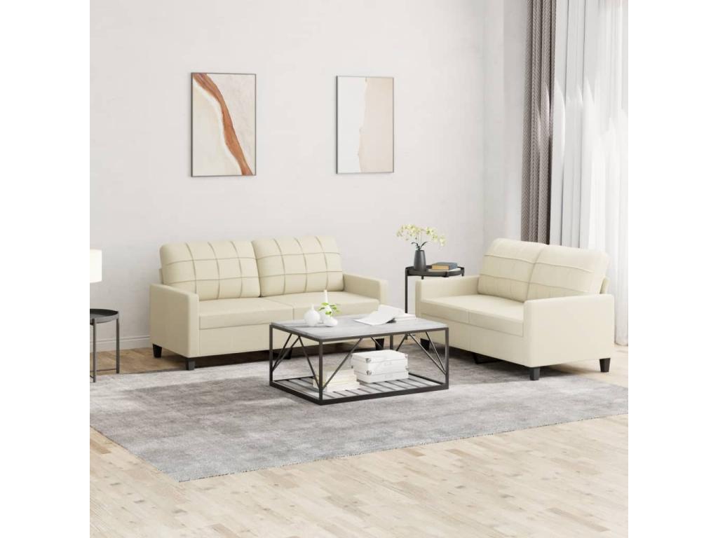 2-piece sofa set with cushions, cream faux leather, JXCT86503