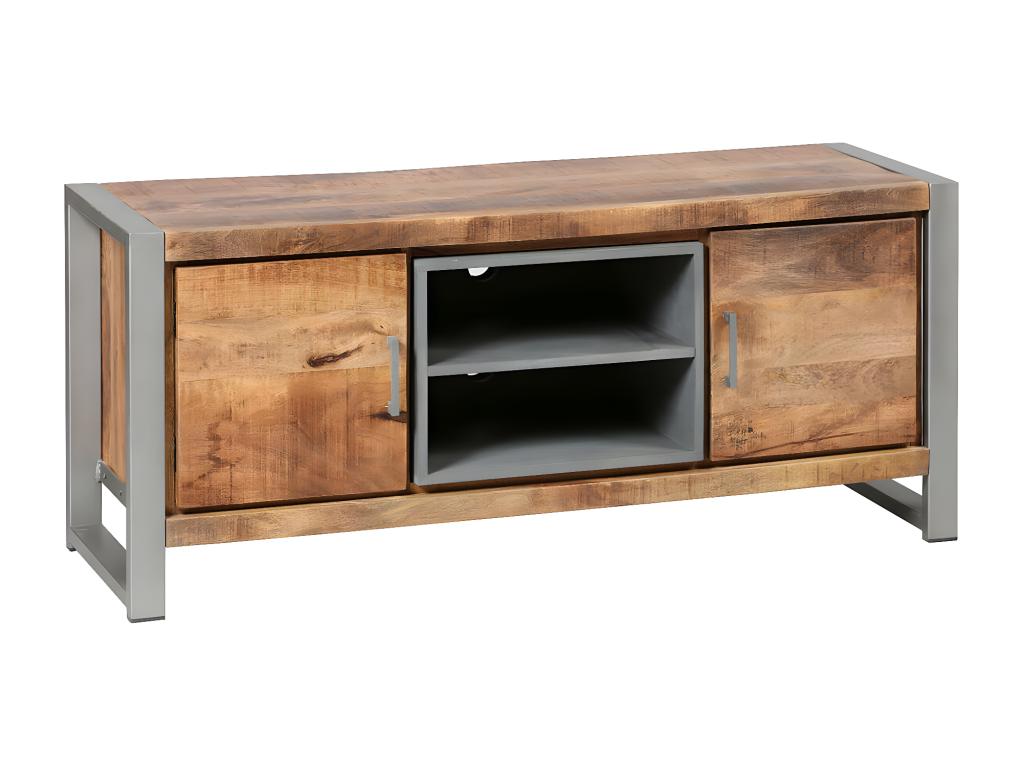 Decohaute - 2-Door TV Stand in Wood and Patinated Steel ZWAY92402