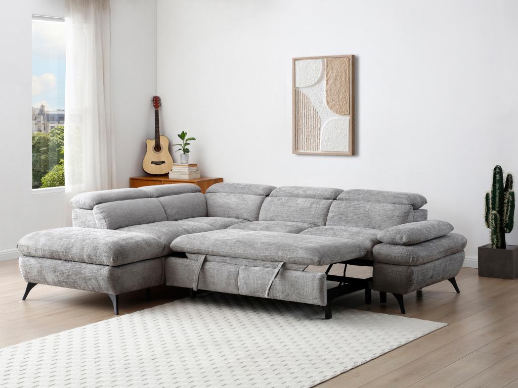 Decohaute XLMW17400 Left-Hand Corner Sofa Bed in Textured Grey Fabric