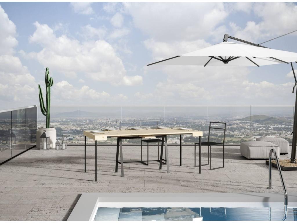 Decohaute Small Console Table, Stained Fir, Anthracite Frame WGXT12541