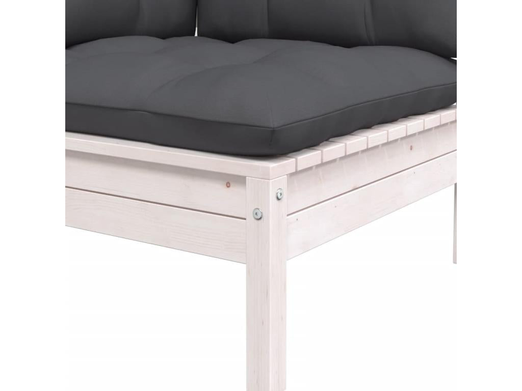 3-piece garden furniture set with cushions, white, solid pine wood, IJTU37884