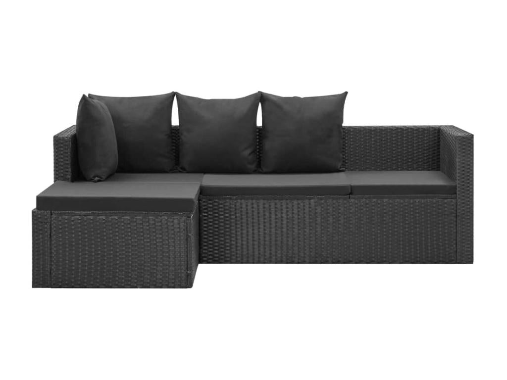 4-piece black garden furniture set with cushions, woven resin SZTS01906