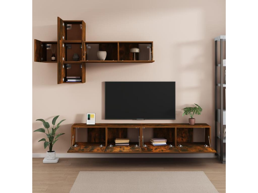 7-Piece TV Furniture Set, Smoked Oak Engineered Wood DSSV98017