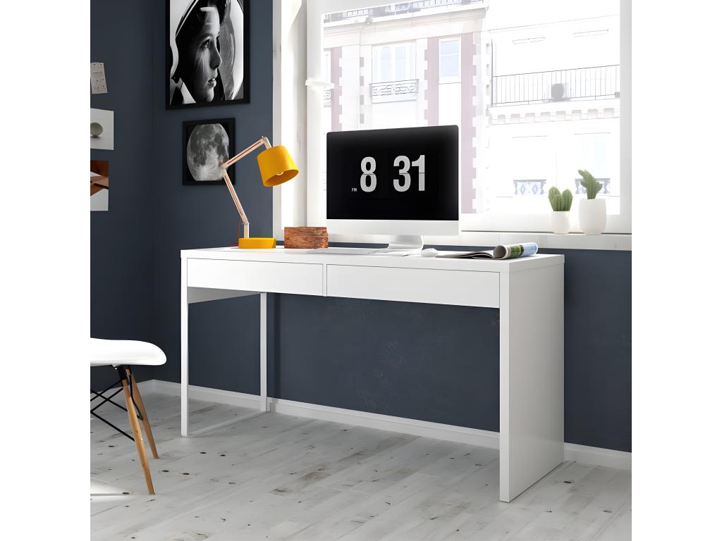 Desk with 2 drawers - White - DESIGN - L 138 x W 50 x H 75 cm IJAW50582