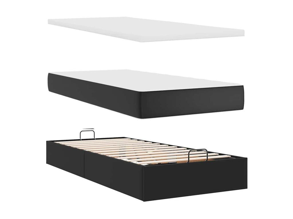 Ottoman bed frame with black 200x200 cm faux leather mattress ZSER71789
