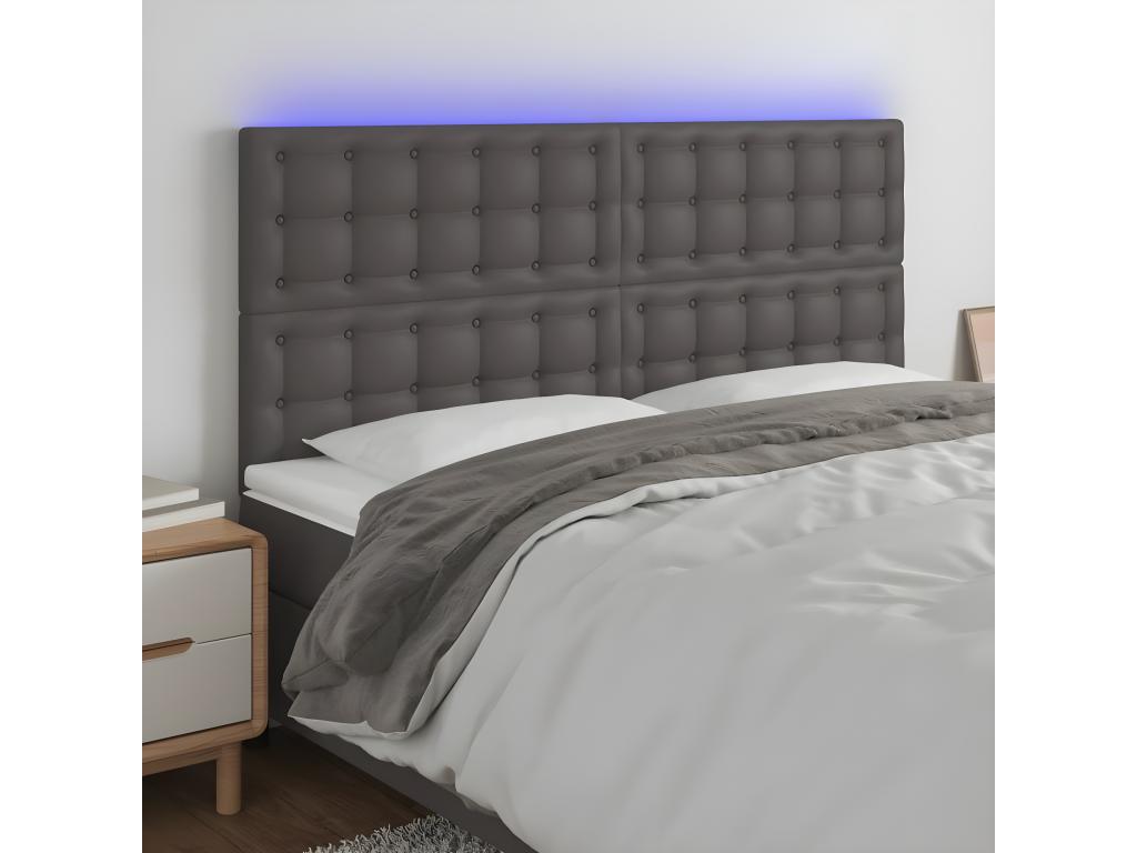 Grey LED Headboard 180x5x118/128 cm Faux Leather ZPFC58911