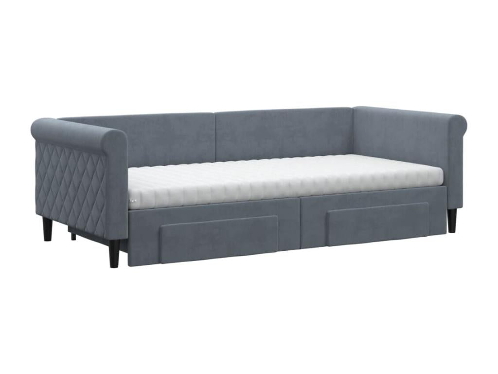 Daybed with pull-out bed and drawers, dark grey, 90x200cm, velvet, EPUL31326