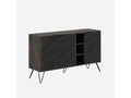 Chezlova 142cm Low Sideboard with 3 Doors and 3 Shelves, Dark Wood and Black Marble Effect and Black Metal NVEQ01539