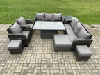 Rattan garden dining set with height-adjustable dining table, 2 reclining chairs, sofa, 3 stools, and side table OMIQ88589
