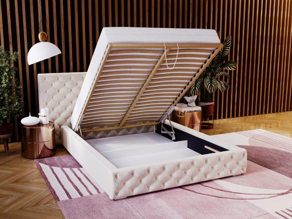 Upholstered bed with storage - 180x200 - double bed - velvet - beige - Madera RZIA40047