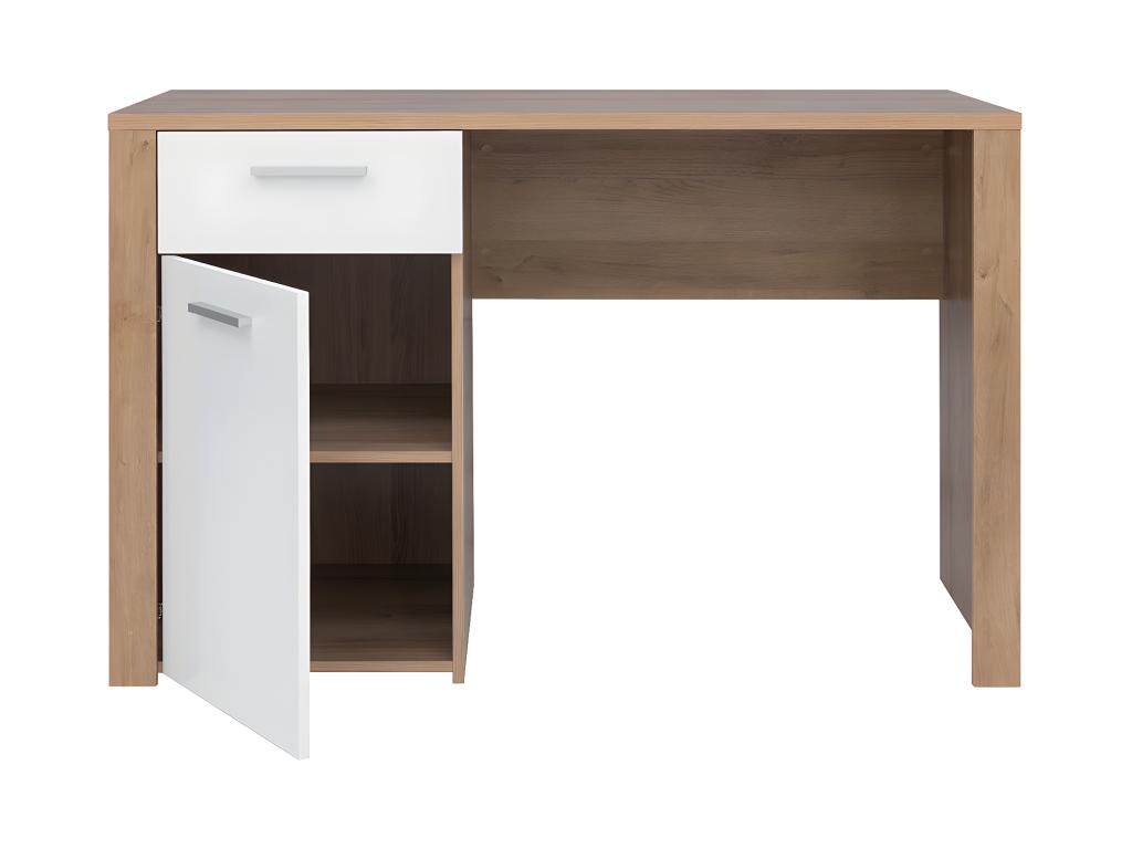 Decohaute White and Wood Desk with 1 Door and 1 Drawer KNGG61510