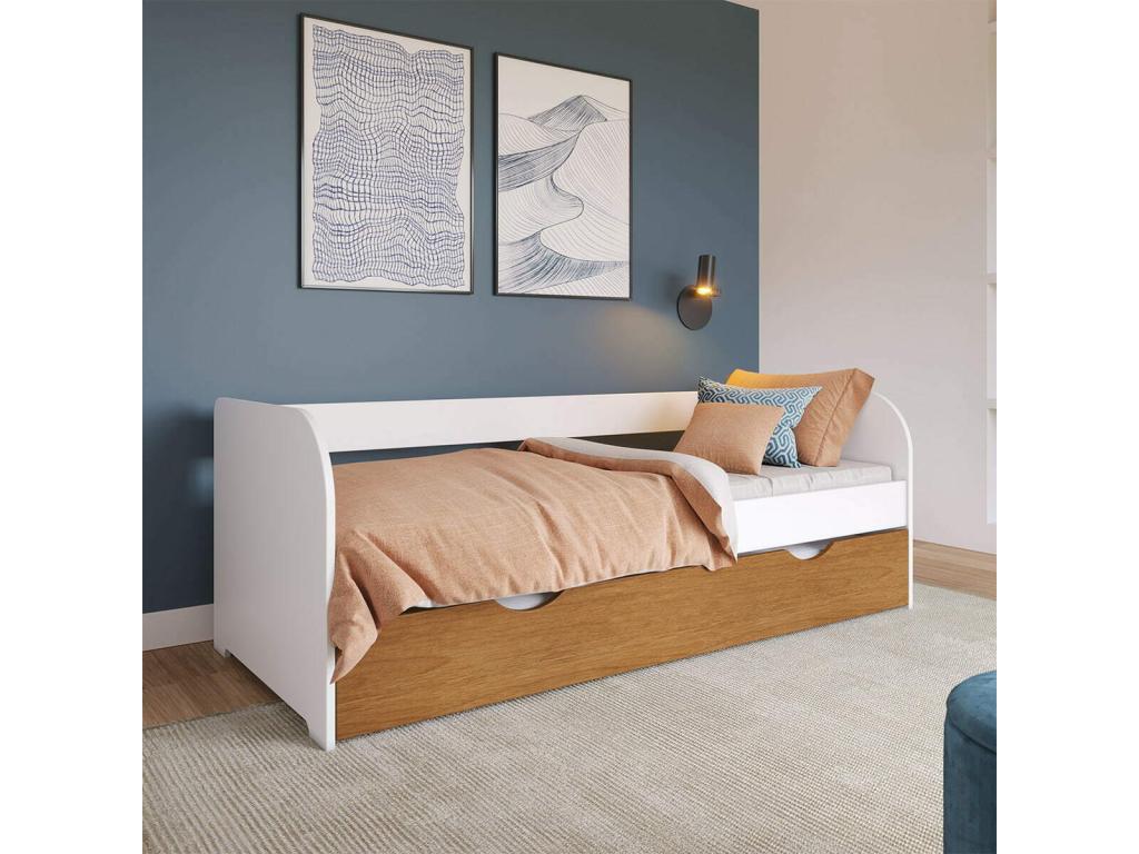 80x200 cm daybed with pull-out bed in solid white and hazelnut wood by Chezlova XAWA61535