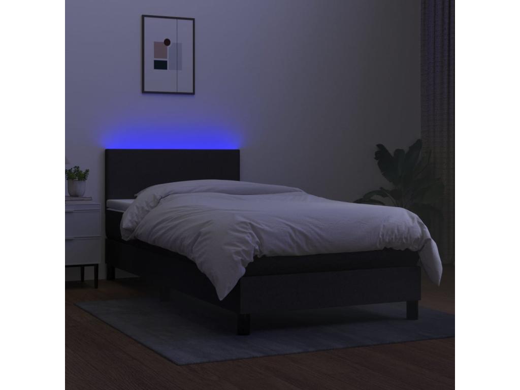 Upholstered bed base with mattress and LED lighting, black, 90x190 cm, fabric GBCR97760