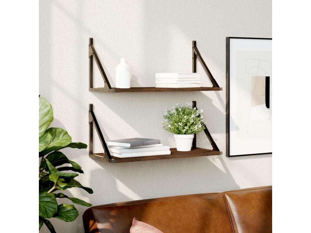 2pcs Brown Oak Wall Shelves 60x25x25.5cm Engineered Wood BYCG32632
