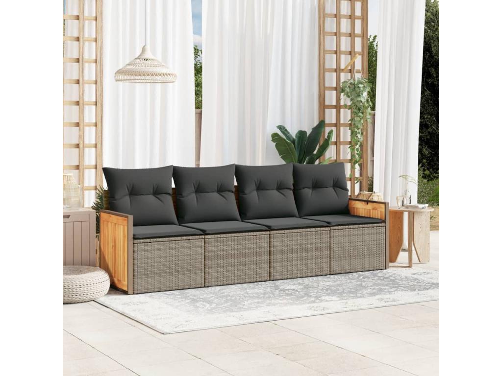 4-piece garden furniture set with grey resin wicker cushions MLCB20877