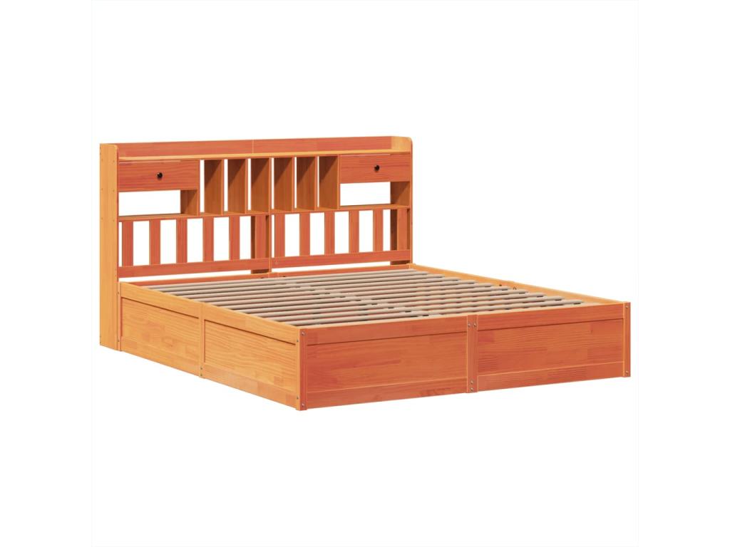 Bed frame without mattress, brown wax finish, 200x200cm, solid pine wood, ZBDB27488