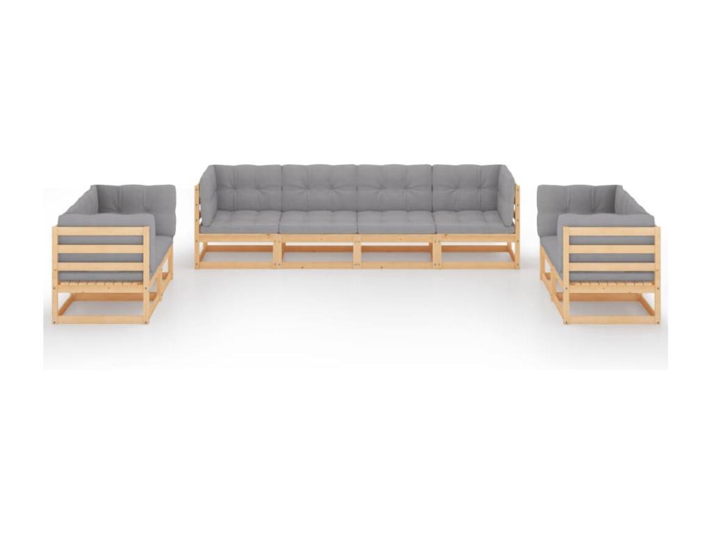 8-piece garden furniture set with cushions, solid pine wood, ZIJS33268