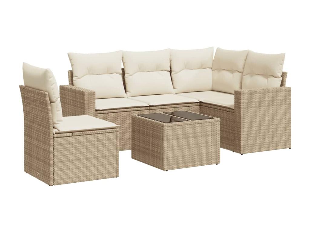 Garden furniture set with cushions, 6 pieces, beige woven resin, XYQA36003