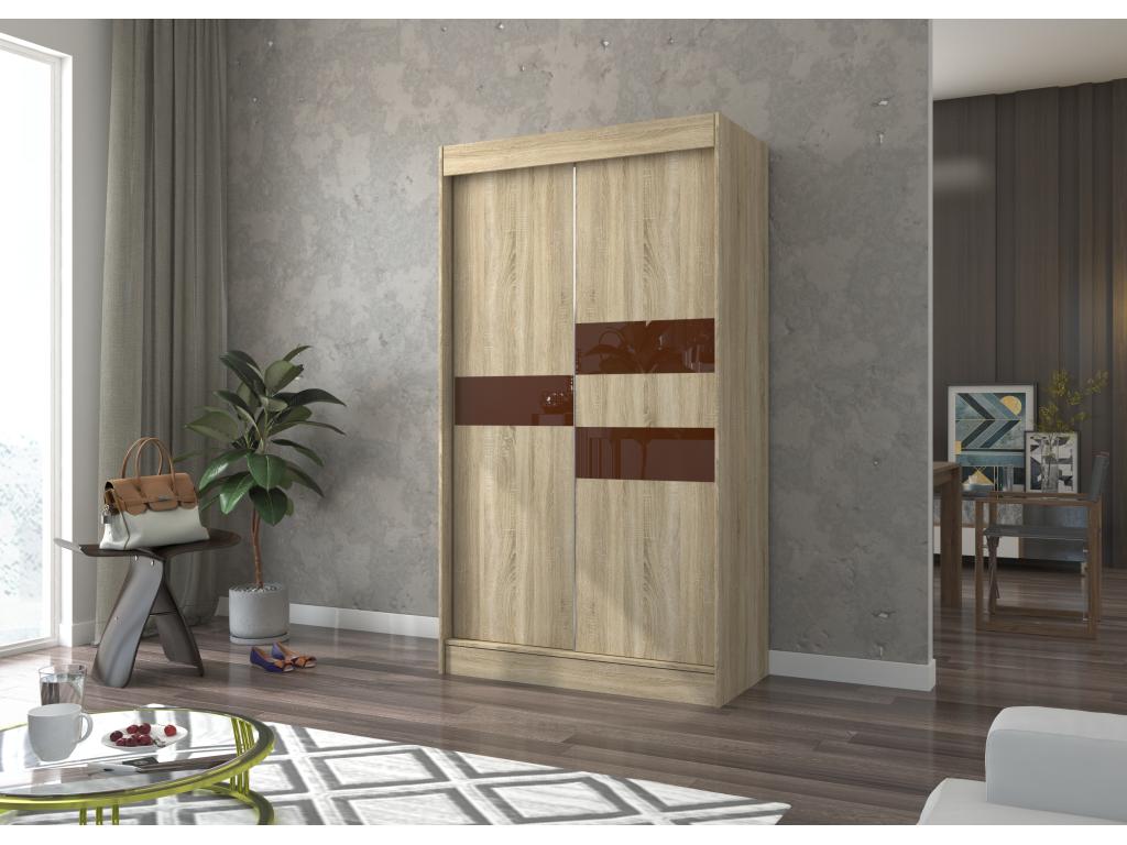 Chezlova Sliding Door Wardrobe in Light Matte Wood and Brown Lacquer - 3 Sizes - Width 120 cm QPVR33067