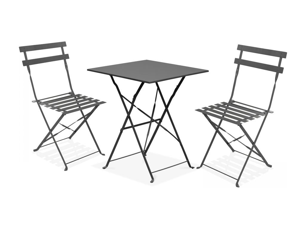 Garden table and 2 chairs, grey steel NEYK35216