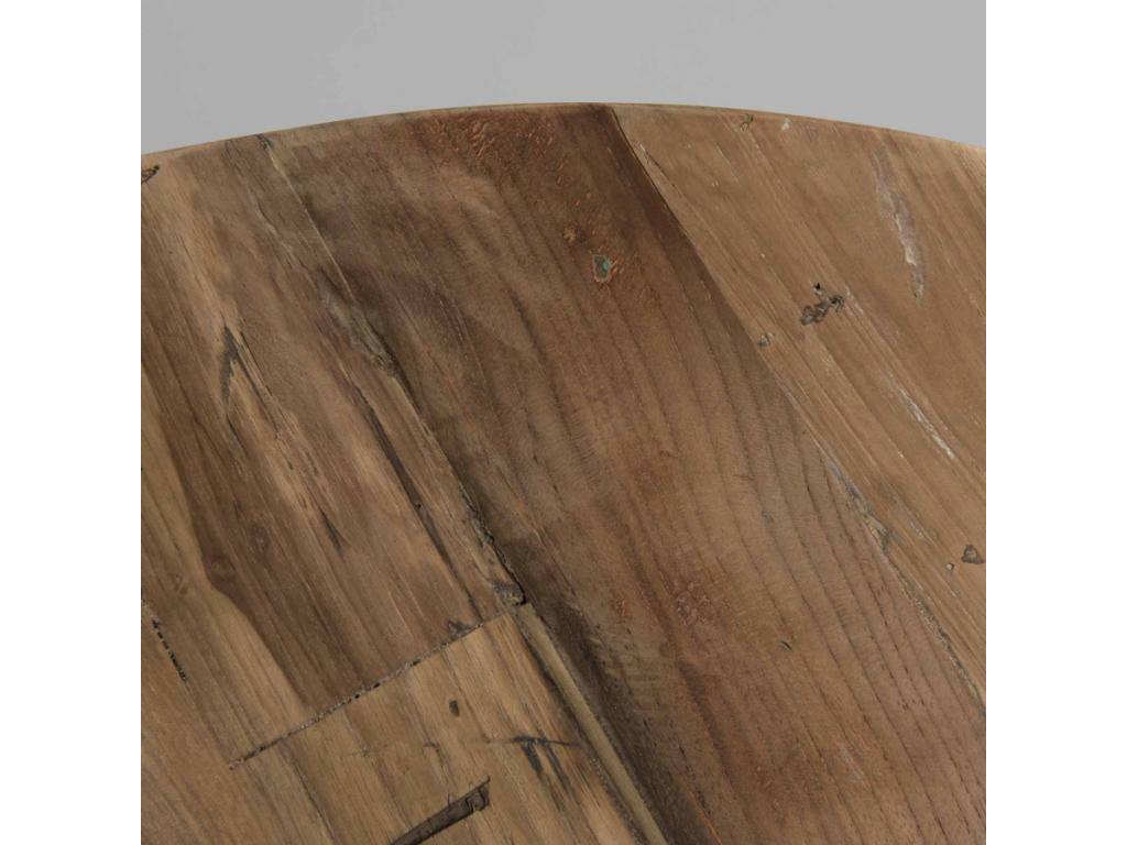 Decohaute - Round shell coffee table 100x100cm recycled teak top white metal base YQFZ80146