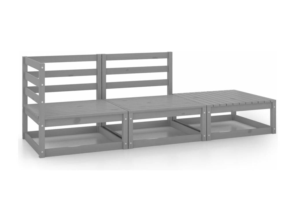 3-piece garden furniture set, Grey, Solid Pine Wood FSFH70670